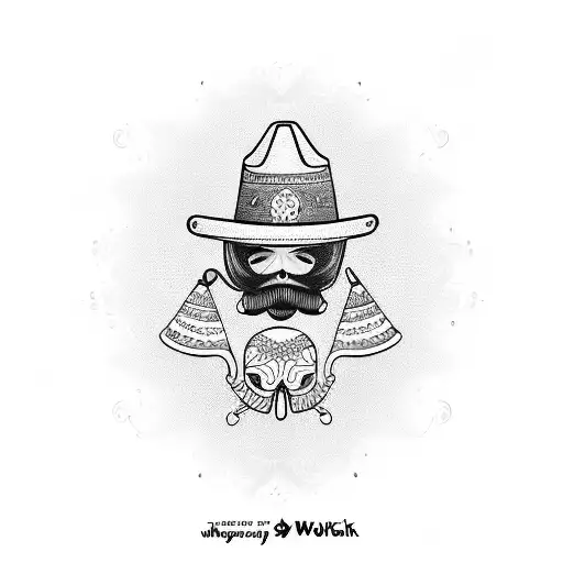 A blackwork tattoo of a Mexican party scene with sombreros and maracas tattoo design idea