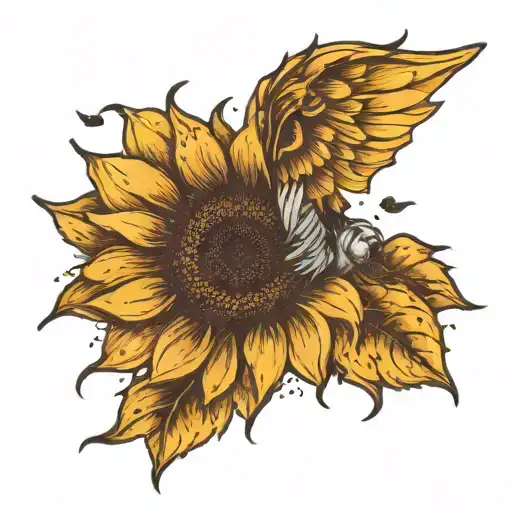 sunflower with seeds falling angel tattoo design idea