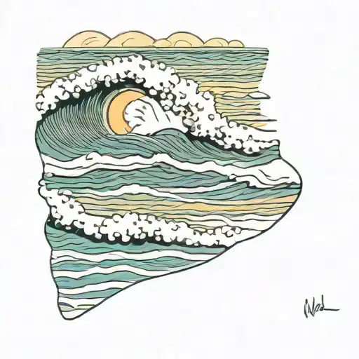 waves and sun  tattoo design idea