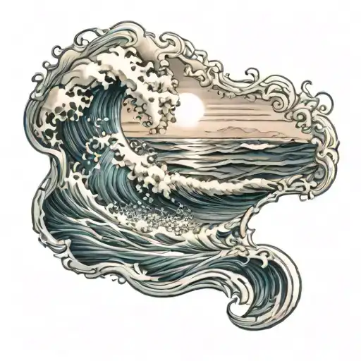 waves and sun  tattoo design idea
