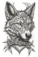 Wolf with a cross in his left eye with a heart surrounded by a crown of thorns tattoo design idea