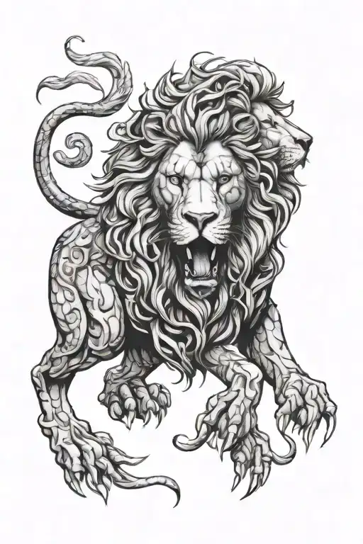 lion combined with scorpion tattoo design idea