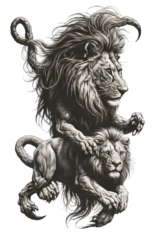 lion combined with scorpion tattoo design idea
