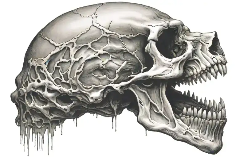 crying skull with mouth open with detailed shading tattoo design idea