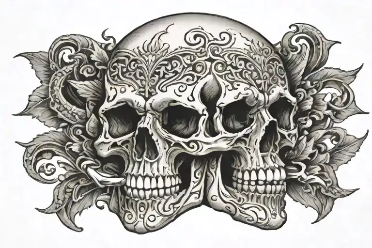 skull with mouth open with detailed shading and thick lines tattoo design idea