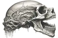 crying skull with mouth open with detailed shading tattoo design idea