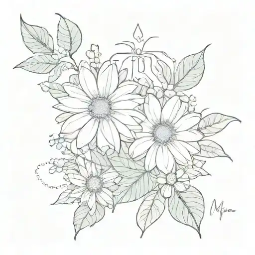Daisy fine line tattoo with Aries constellation and name Monroe  tattoo design idea