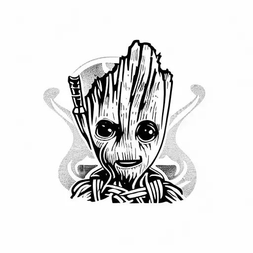 baby groot viking style tattoo design idea