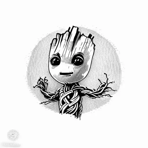 baby groot in a viking style tattoo design idea