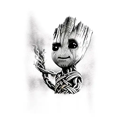 baby groot viking style tattoo design idea