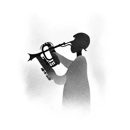 A silhouette of a grandparent playing the saxophone for their grandchildren, capturing the joy of music and family tattoo design idea