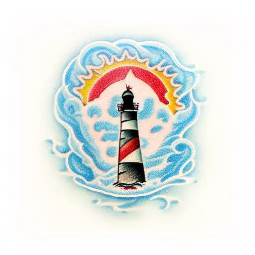 Lighthouse with zeus tattoo design idea