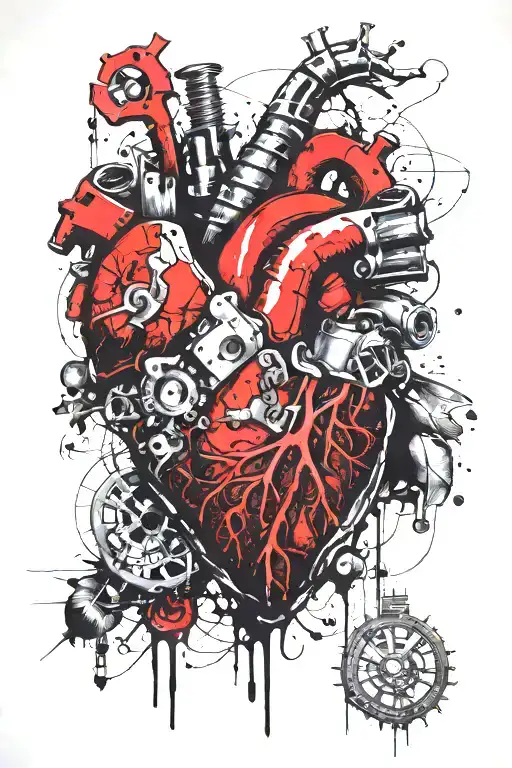 Inca bio mechanical real heart tattoo design idea