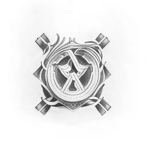 apha Omega simbol inside a rounded laurel wreath tattoo design idea