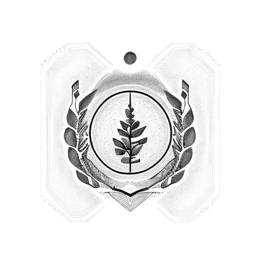 apha Omega simbol inside a rounded laurel wreath tattoo design idea