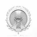 apha Omega simbol inside a rounded laurel wreath tattoo design idea