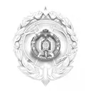 apha Omega simbol inside a rounded laurel wreath tattoo design idea