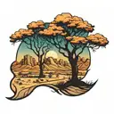 tree silhouette filled desert landscape tattoo design idea