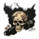 skull and mushroom growing tattoo design idea