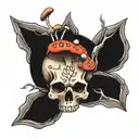 skull and mushroom growing tattoo design idea