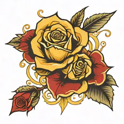 Bora, Pearl Yellow red rose tattoo design idea