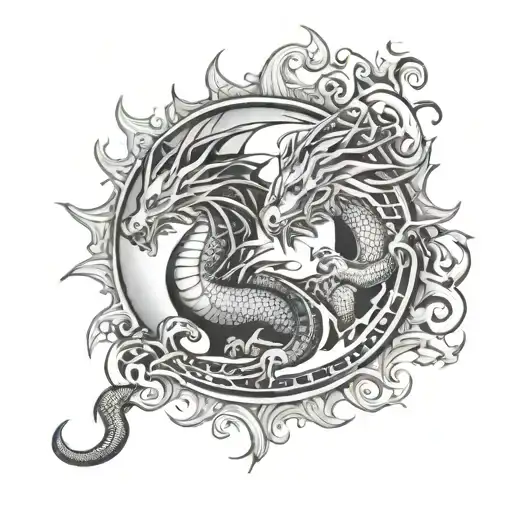sun and moon with dragon  tattoo design idea