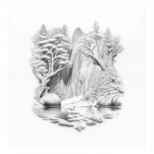 Yosemite, Wanaka and lake District inspired  tattoo design idea