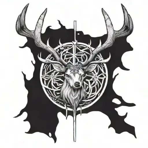 A Cross with deer antlers surounding it   tattoo design idea