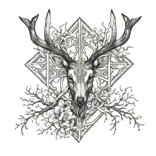 A Cross with deer antlers     tattoo design idea
