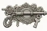 A vintage key unlocking a digital lock, showcasing the balance between tradition and modern technology tattoo design idea