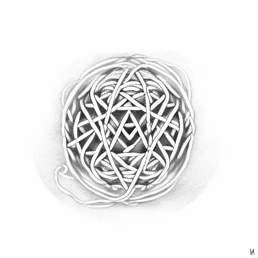 A ball of yarn with the letter M intertwined in the strands tattoo design idea