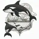 killer whale mountain tattoo design idea