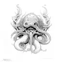 cthulu emerging from the shadows tattoo design idea