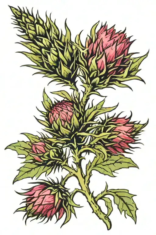 thistle plant with a sprig of juniper and rosemary tattoo design idea