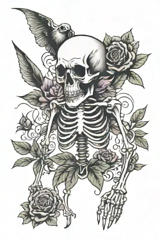 mind over matter skeleton tattoo design idea