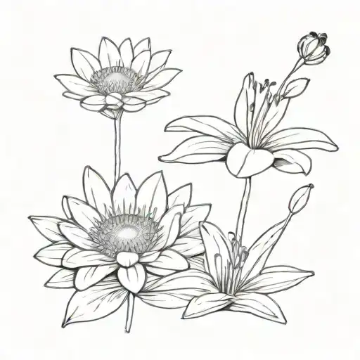 daisy, bee, lily pad tattoo design idea