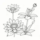 daisy, bee, lily pad tattoo design idea