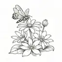 daisy, bee, lily pad tattoo design idea