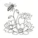 daisy, bee, lily pad tattoo design idea