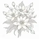 water lily, holy ivy, snowdrop flowers bouquet small with a bee tattoo design idea