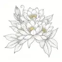 water lily, holy ivy, snowdrop flowers bouquet small with a bee tattoo design idea