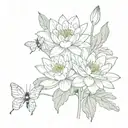 water lily, holy ivy, snowdrop flowers bouquet small with a bee tattoo design idea