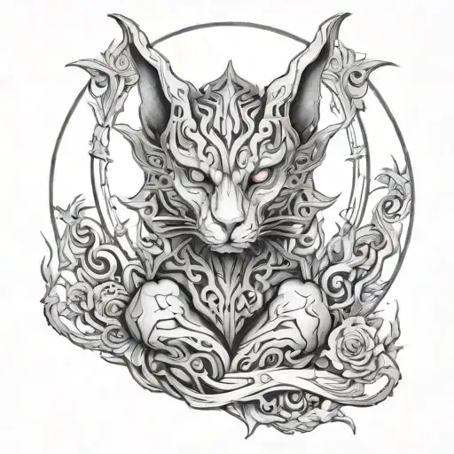 The Guardian of the Underworld, black and white drawing tattoo design idea