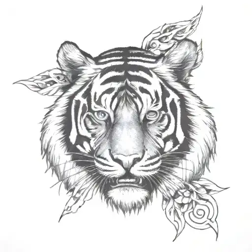 badass tiger head no flowers tattoo design idea