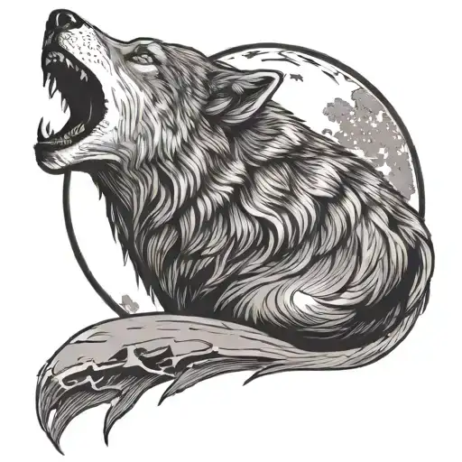 wolf howling at the moon tattoo design idea