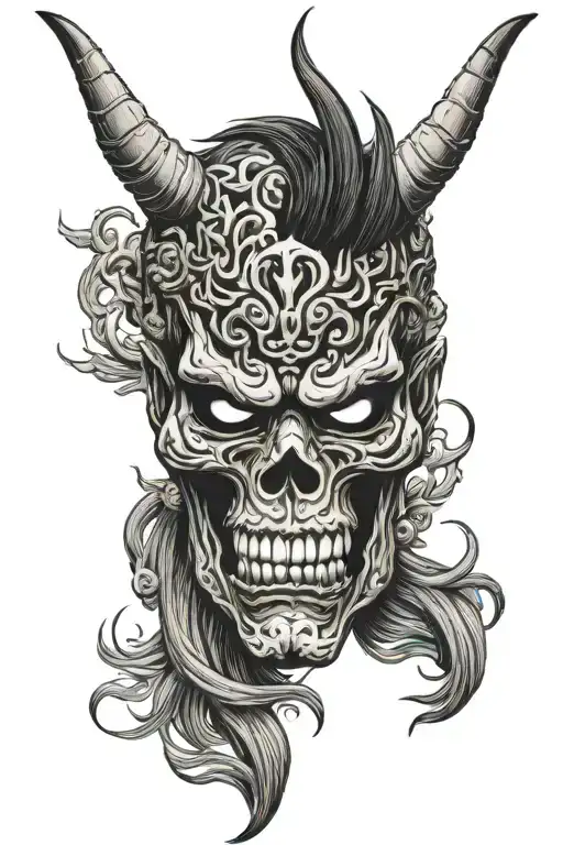 oni skull mask tattoo design idea