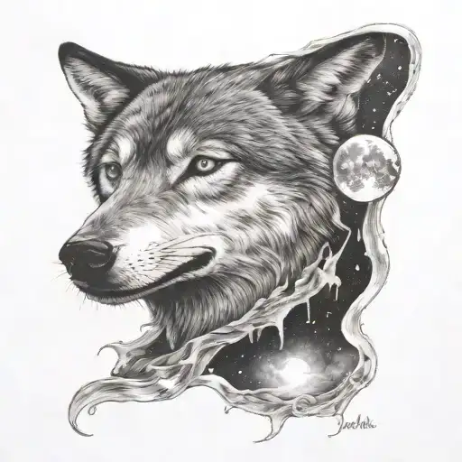 Wolf And Moon Night Sky  tattoo design idea