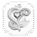 postage stamp with Georgia state outline in the frame, with a flowing sketch heart shape inside Georgia state tattoo design idea