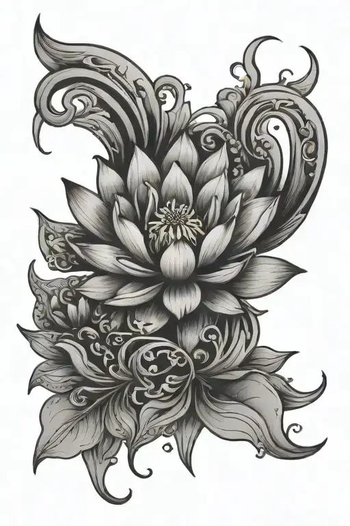lotus moon breathe symbol integrated tattoo design idea