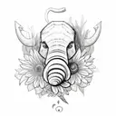 mammoth head with flowers tattoo design idea